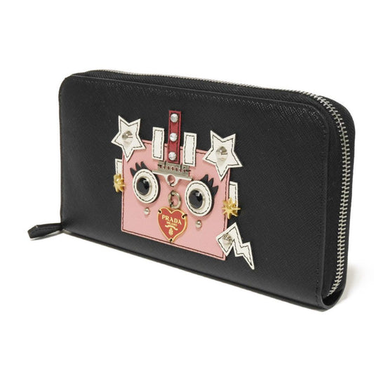 PRADA Long Wallet Purse Safiano leather (stamped) Nero logo Saffiano Robot Zip-Around Wallet