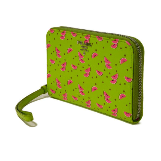 PRADA Long Wallet Purse 1ZH030 Safiano leather (stamped) Green / pink logo metal Saffiano Watermelon Smartphone Pouch