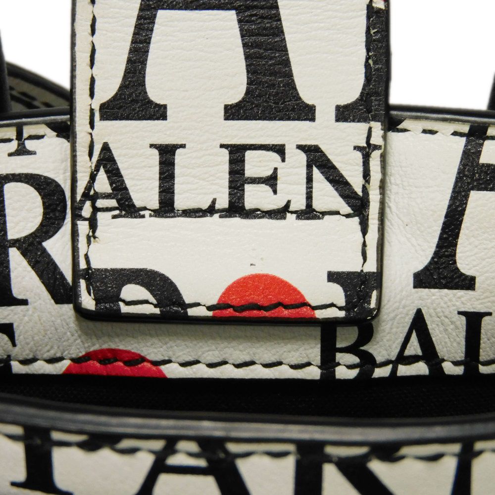 BALENCIAGA Handbag 593826 1BW5N 9065 Calf leather white logo bonjour paris shopping phone holder