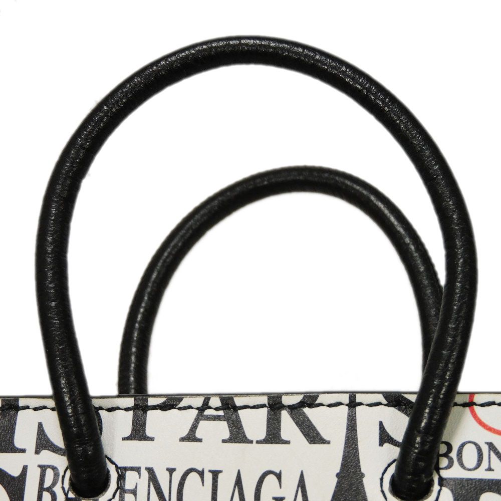 BALENCIAGA Handbag 593826 1BW5N 9065 Calf leather white logo bonjour paris shopping phone holder