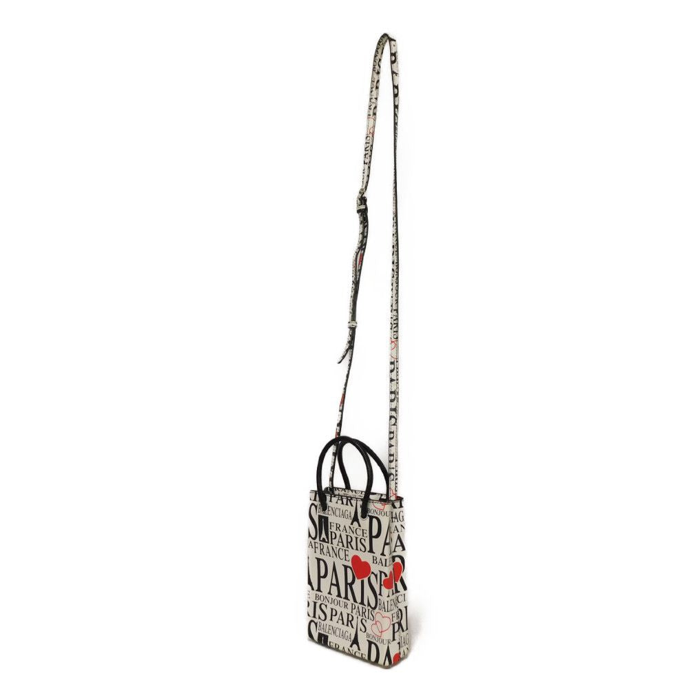 BALENCIAGA Handbag 593826 1BW5N 9065 Calf leather white logo bonjour paris shopping phone holder