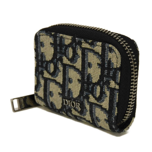 Dior Coin case 2ESCP050YSE_H27E Jacquard canvas x smooth calf leather Beige x black x navy Oblique jacquard Zip Small