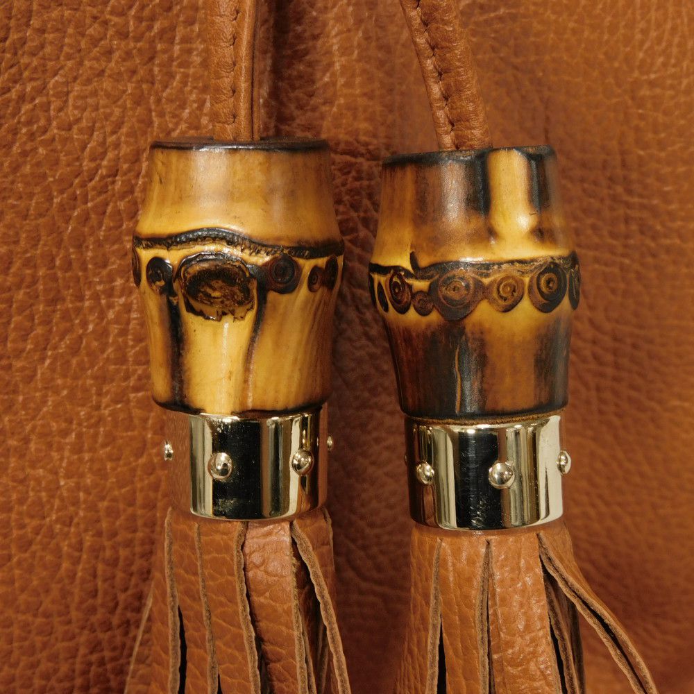 GUCCI Tote Bag 354666 Calf leather (embossed) Brown charm Bamboo Tassel Large Tote