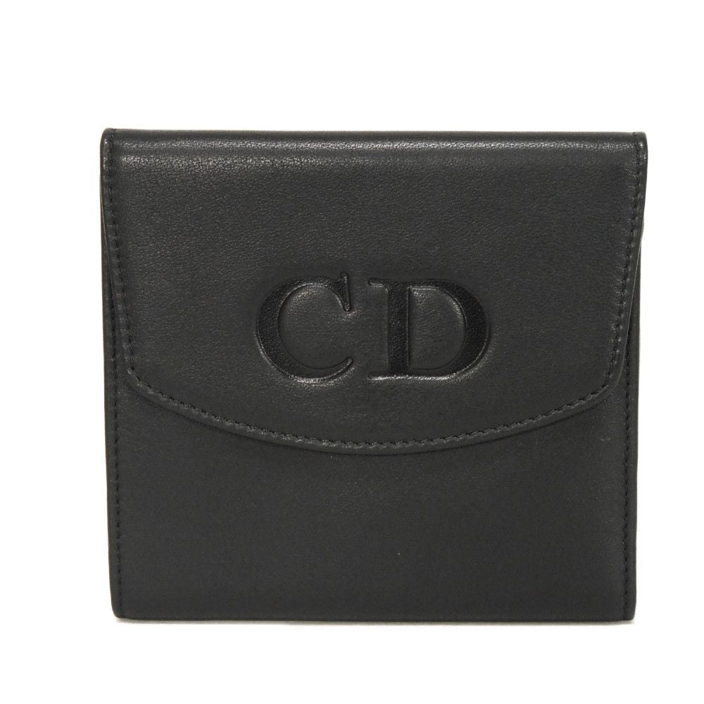 Dior Tri-fold wallet Smooth Calfskin Leather black CD logo trifold wallet
