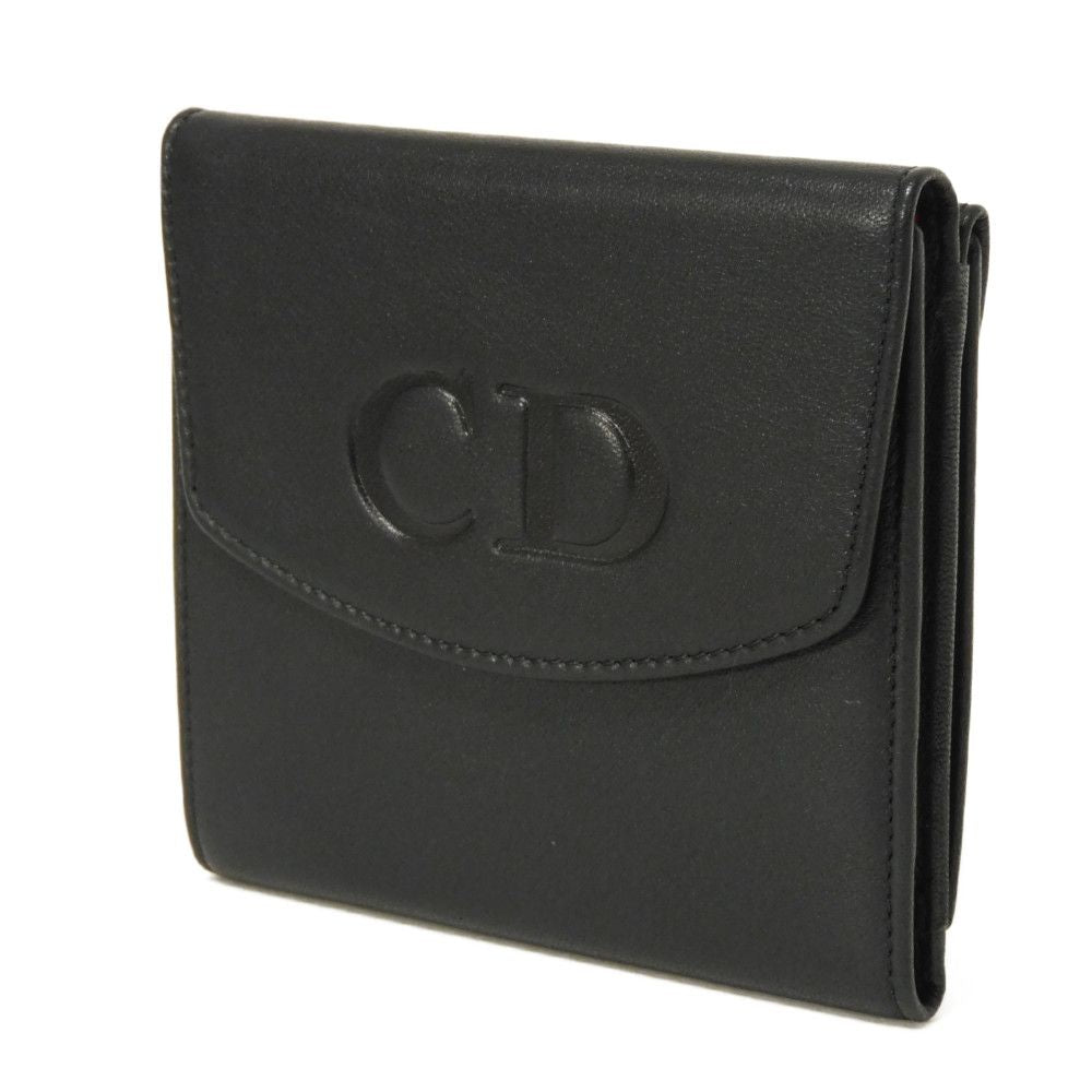 Dior Tri-fold wallet Smooth Calfskin Leather black CD logo trifold wallet