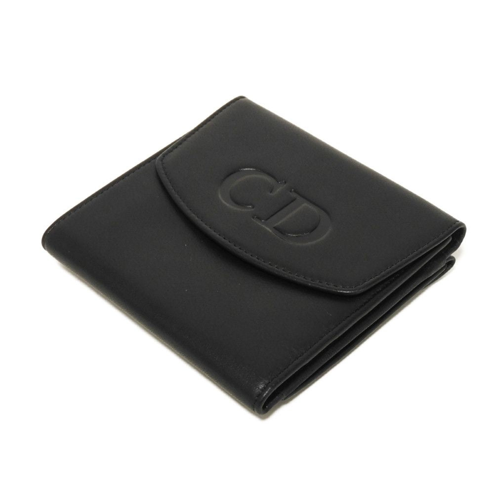 Dior Tri-fold wallet Smooth Calfskin Leather black CD logo trifold wallet