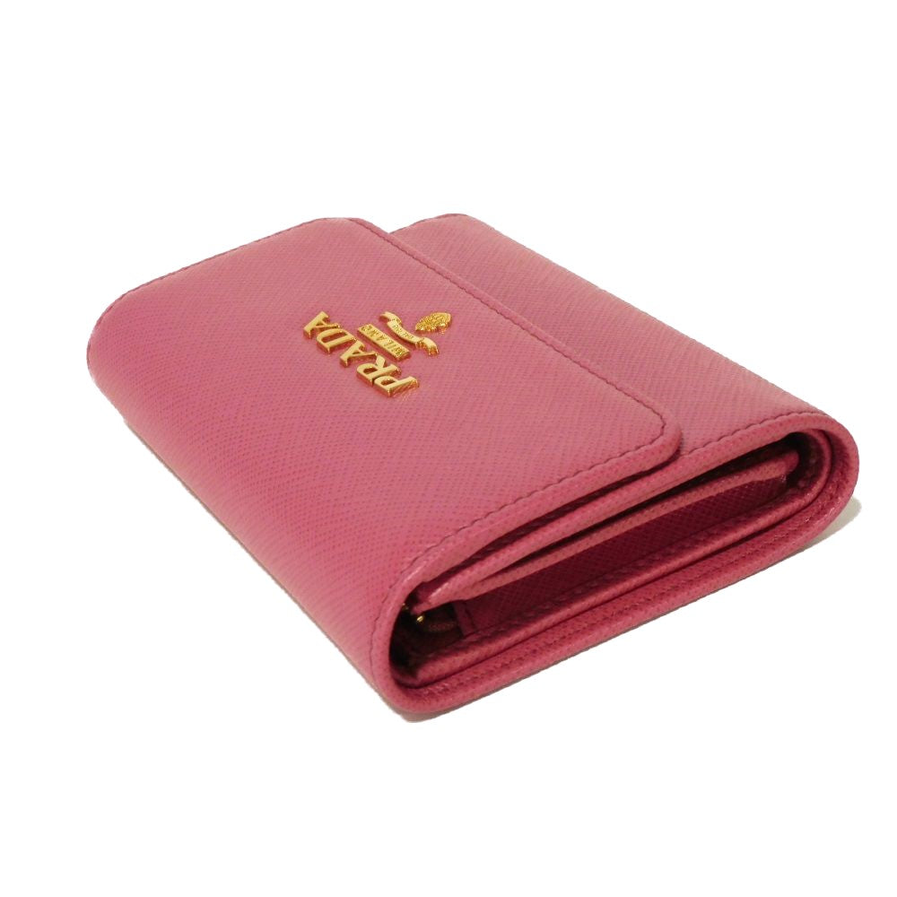 PRADA Tri-fold wallet 1MH025 QWA F0505 Safiano leather (stamped) Rose pink logo metal Saffiano compact wallet