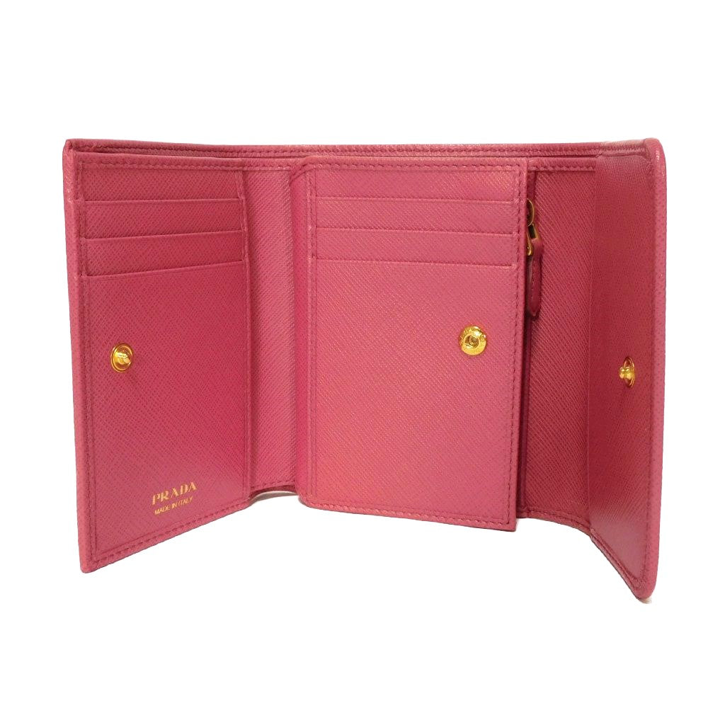 PRADA Tri-fold wallet 1MH025 QWA F0505 Safiano leather (stamped) Rose pink logo metal Saffiano compact wallet