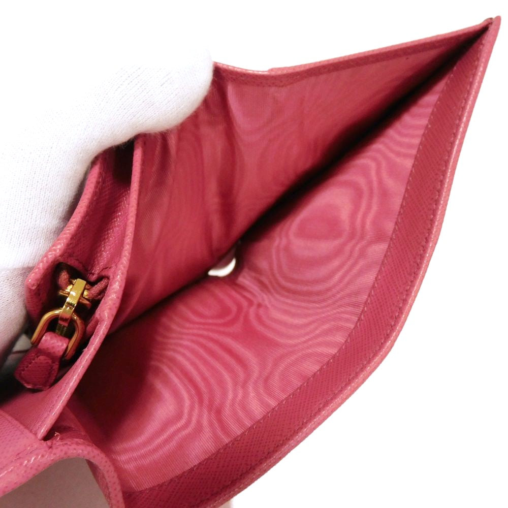 PRADA Tri-fold wallet 1MH025 QWA F0505 Safiano leather (stamped) Rose pink logo metal Saffiano compact wallet