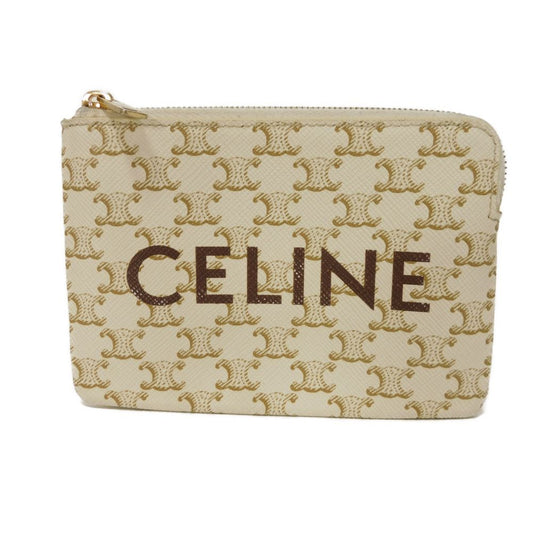 CELINE Coin case 10C662CA2.01BC Triomphe canvas (coating processing) white Triomphe logo coin & card case