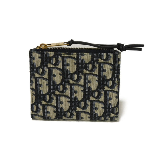 Dior Bifold Wallet Jaguar canvas Beige x black x navy Oblique jacquard Compact wallet