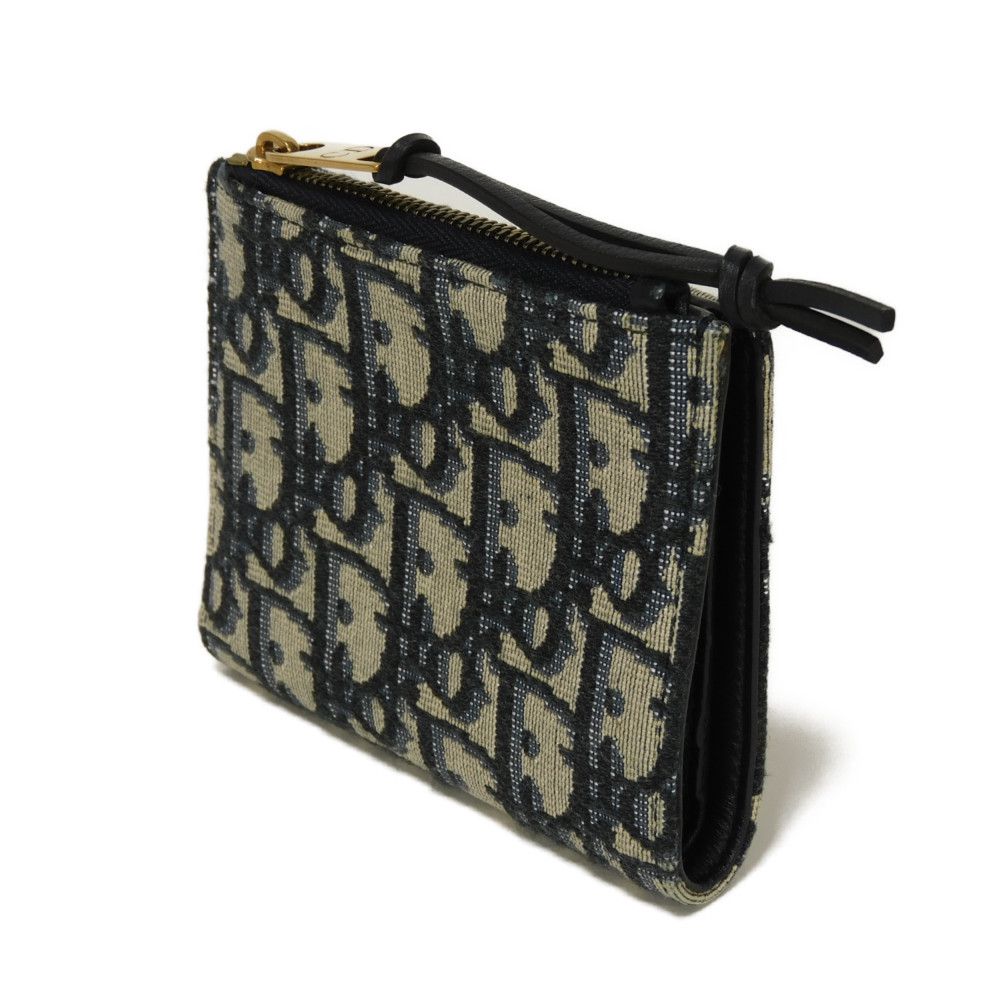 Dior Bifold Wallet Jaguar canvas Beige x black x navy Oblique jacquard Compact wallet