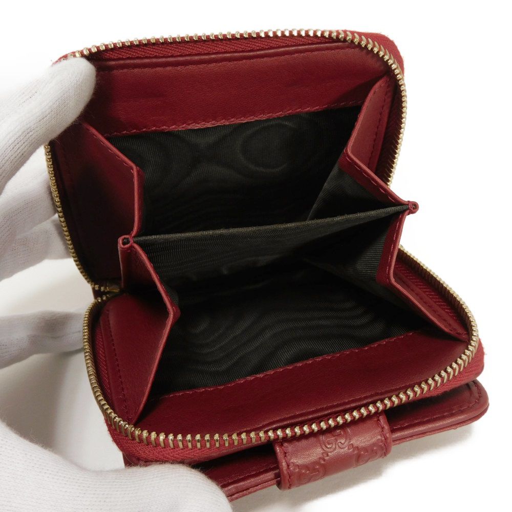 GUCCI Bifold Wallet 449395 BMJ1G 6420 Gucci Shima Leather (GG stamped) Red Micro GG Shima Guccissima Compact Zip Wallet