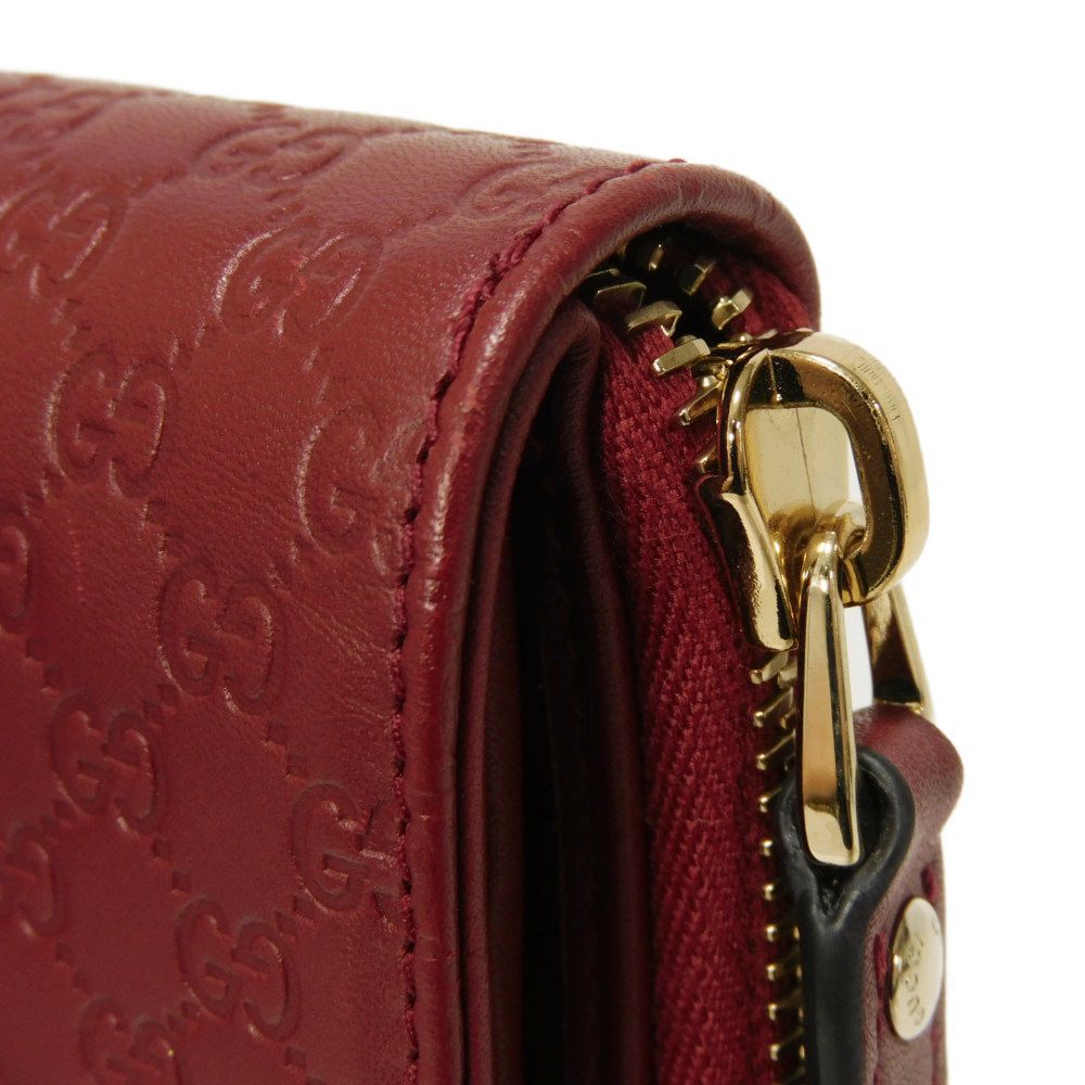 GUCCI Bifold Wallet 449395 BMJ1G 6420 Gucci Shima Leather (GG stamped) Red Micro GG Shima Guccissima Compact Zip Wallet