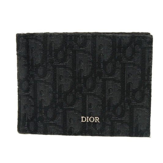 Dior Bifold Wallet 2ESBH069YSE_H03E Jacquard canvas x smooth calf leather black logo metal Oblique Jacquard Money Clip Wallet