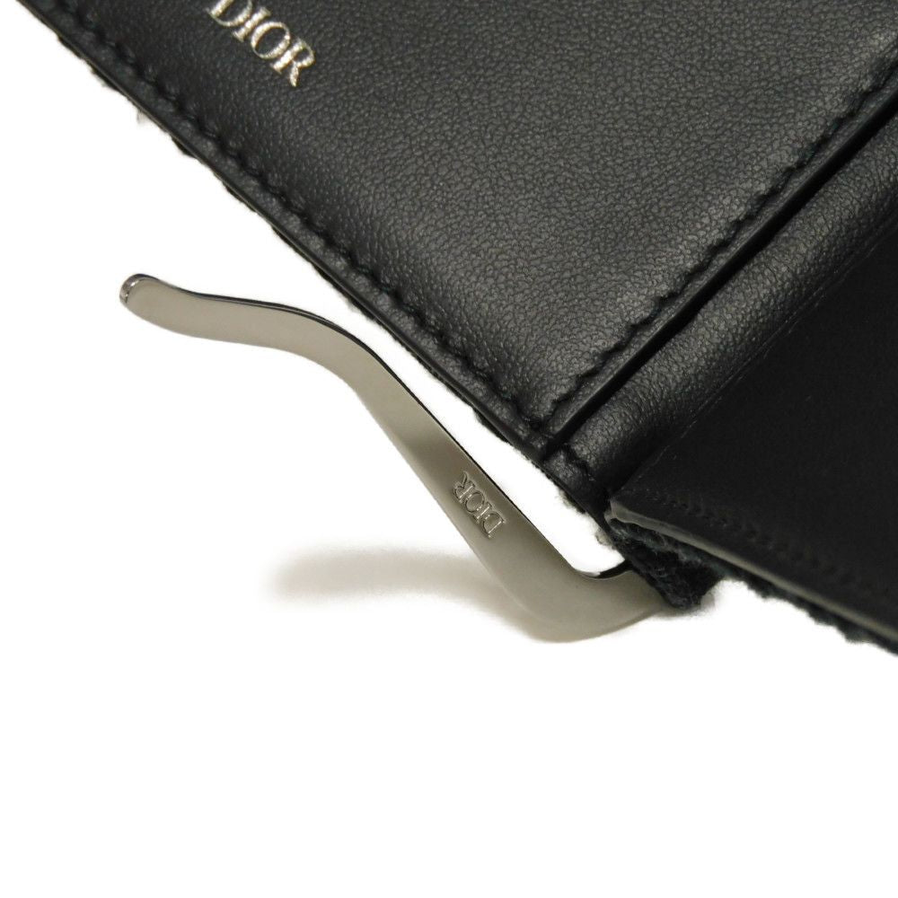 Dior Bifold Wallet 2ESBH069YSE_H03E Jacquard canvas x smooth calf leather black logo metal Oblique Jacquard Money Clip Wallet