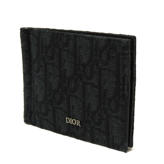 Dior Bifold Wallet 2ESBH069YSE_H03E Jacquard canvas x smooth calf leather black logo metal Oblique Jacquard Money Clip Wallet