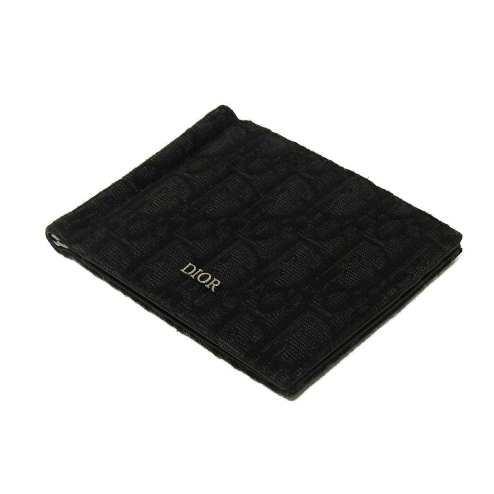 Dior Bifold Wallet 2ESBH069YSE_H03E Jacquard canvas x smooth calf leather black logo metal Oblique Jacquard Money Clip Wallet