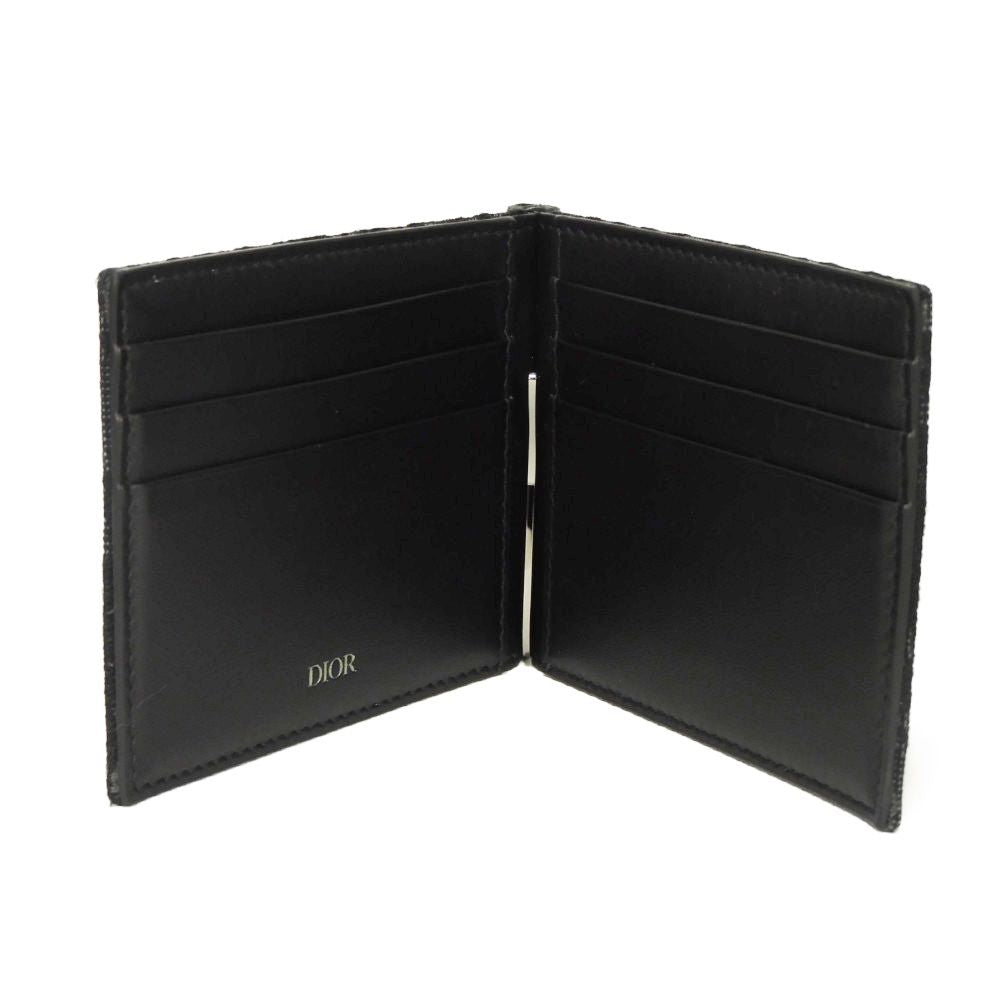 Dior Bifold Wallet 2ESBH069YSE_H03E Jacquard canvas x smooth calf leather black logo metal Oblique Jacquard Money Clip Wallet