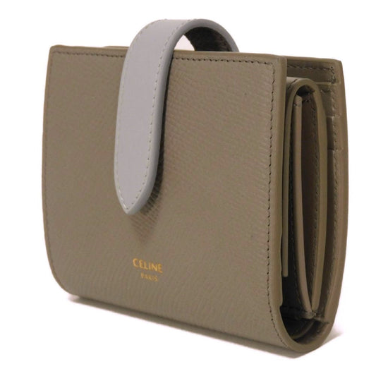 CELINE Bifold Wallet 10H263BRU.10PI Grained calfskin (embossed) x smooth calfskin pebble x mineral New logo Small strap wallet