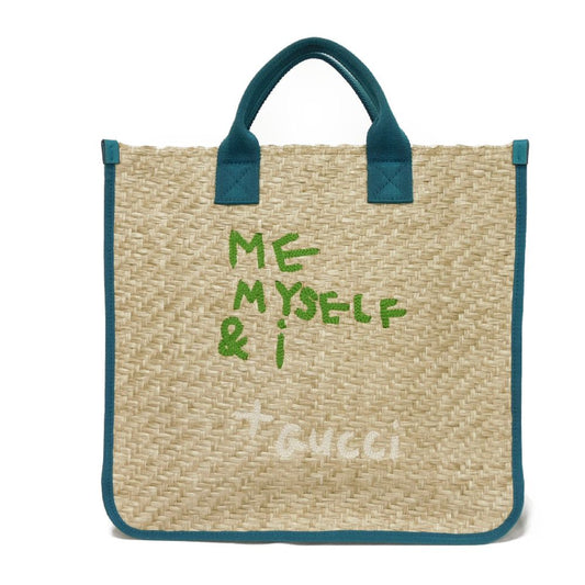 GUCCI Tote Bag 605831 straw natural logo ME MYSELF & I Tote