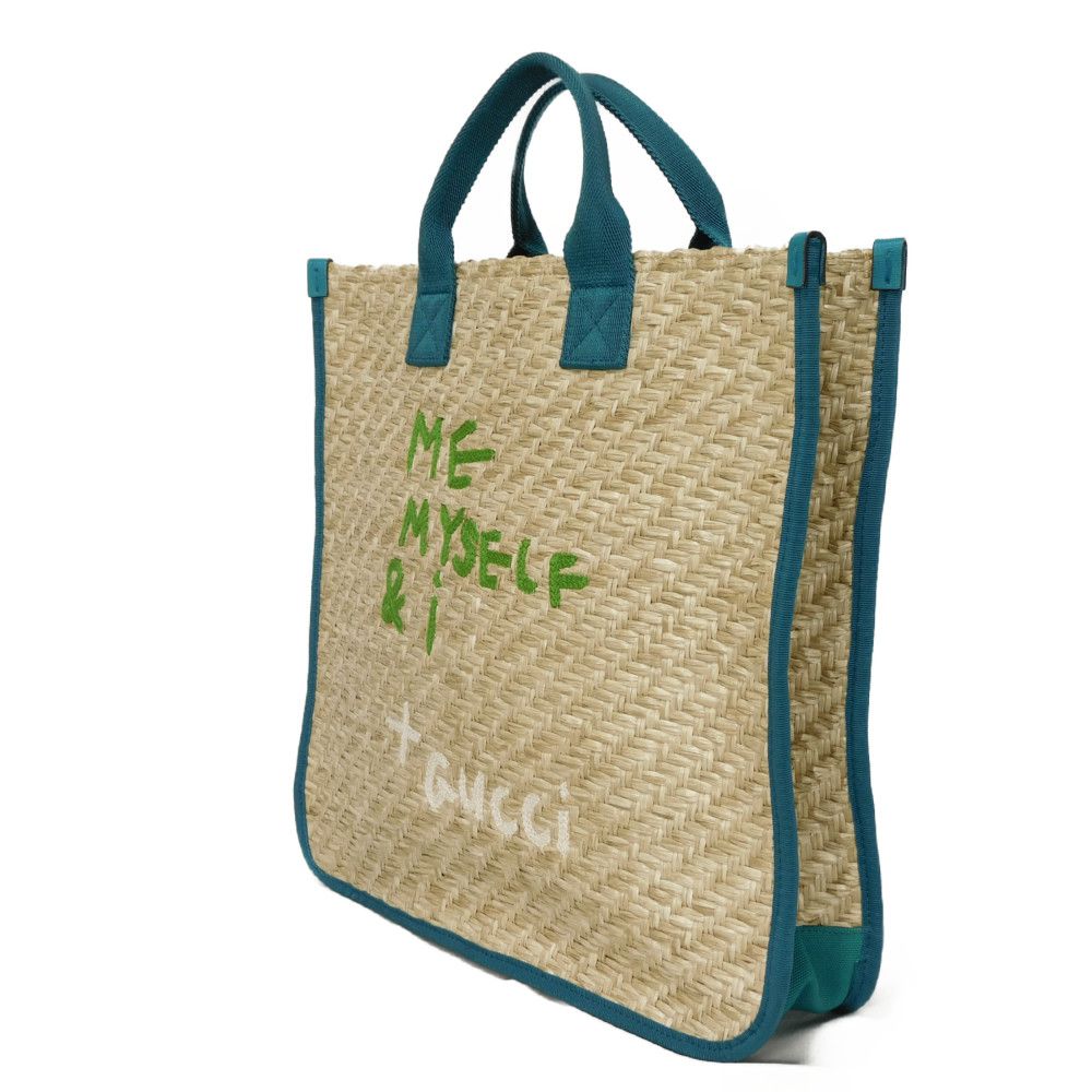 GUCCI Tote Bag 605831 straw natural logo ME MYSELF & I Tote