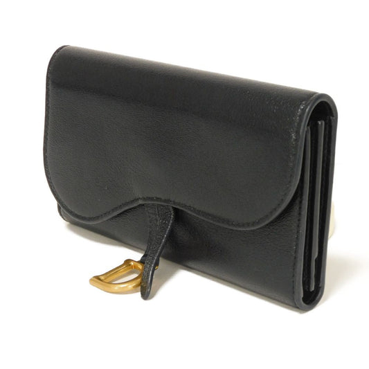 Dior Long Wallet Purse S5680CCEH Goatskin black D logo Saddle Slim Wallet