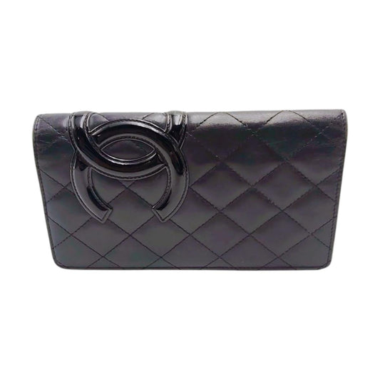CHANEL Long Wallet Purse A26717 Calfskin Black x Pink Cambon
