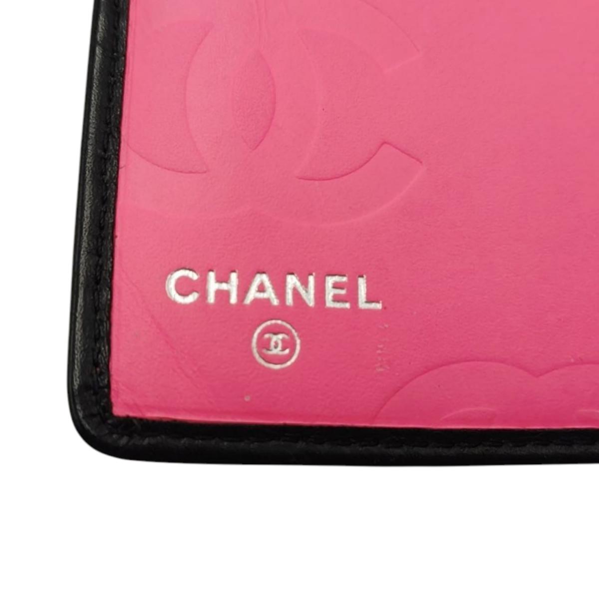 CHANEL Long Wallet Purse A26717 Calfskin Black x Pink Cambon