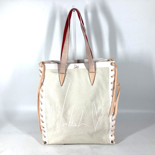 Christian Louboutin Shoulder Bag Canvas / leather white Vertical Tote Bag CABALACE Women Used Authentic