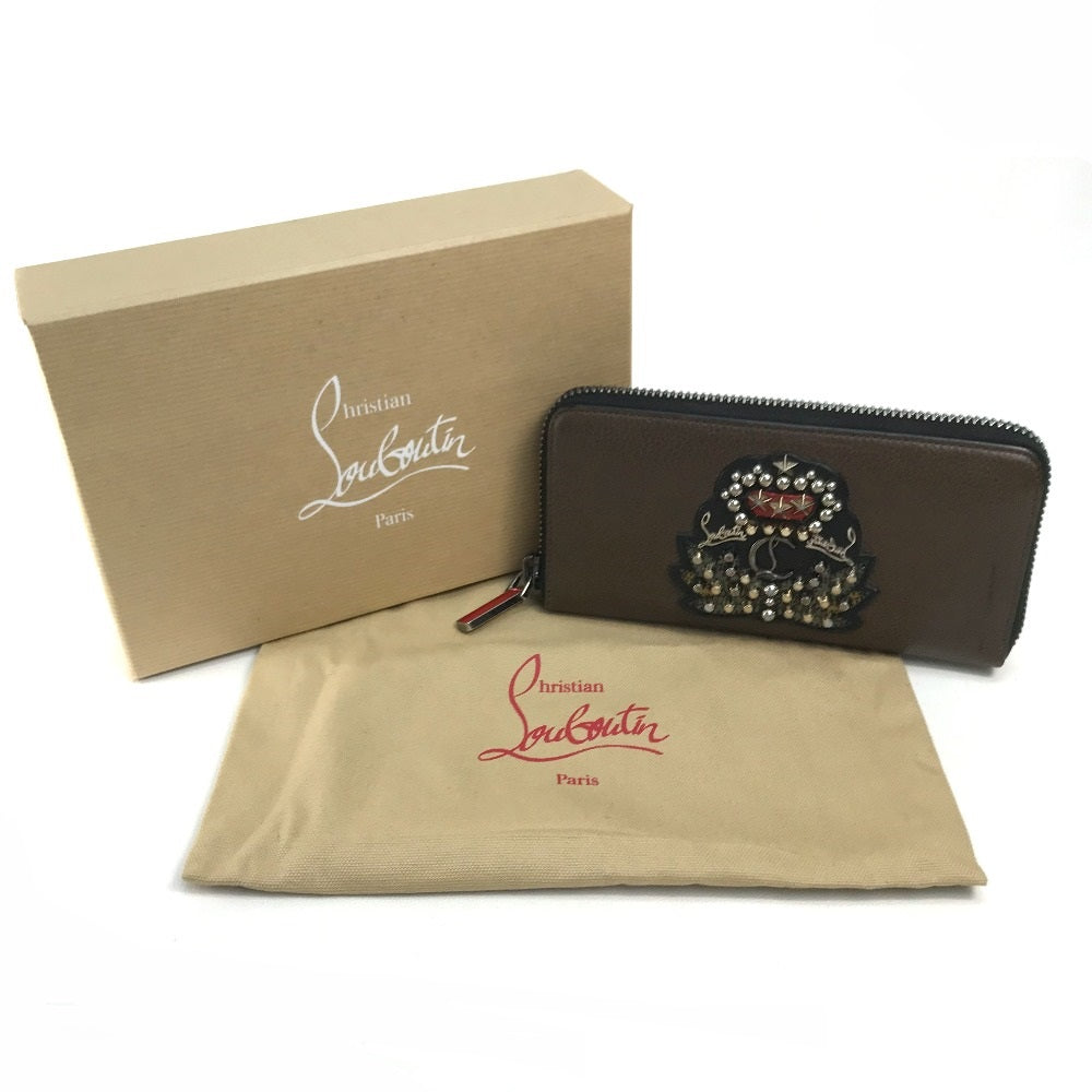 Christian Louboutin Long Wallet Purse 1175060 Calf leather Brown Studs logo Panettone mens Used Authentic