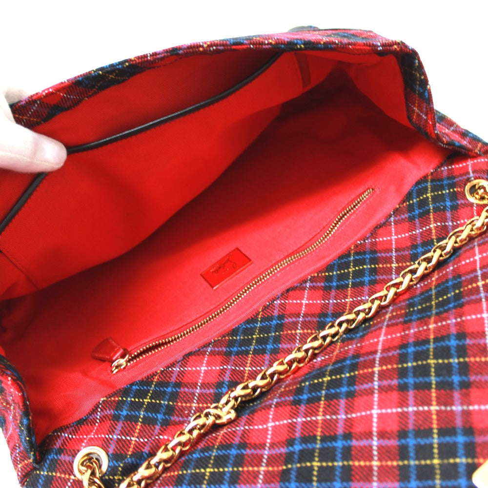 Christian Louboutin Shoulder Bag Canvas / leather Red Check Pattern Sweet charity Women Used Authentic