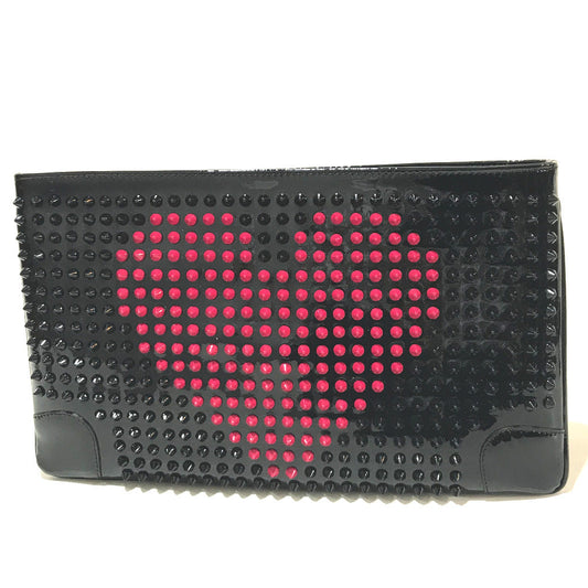 Christian Louboutin Clutch bag Patent leather black Spike Tads Rubi Posh Valentine Women Used Authentic