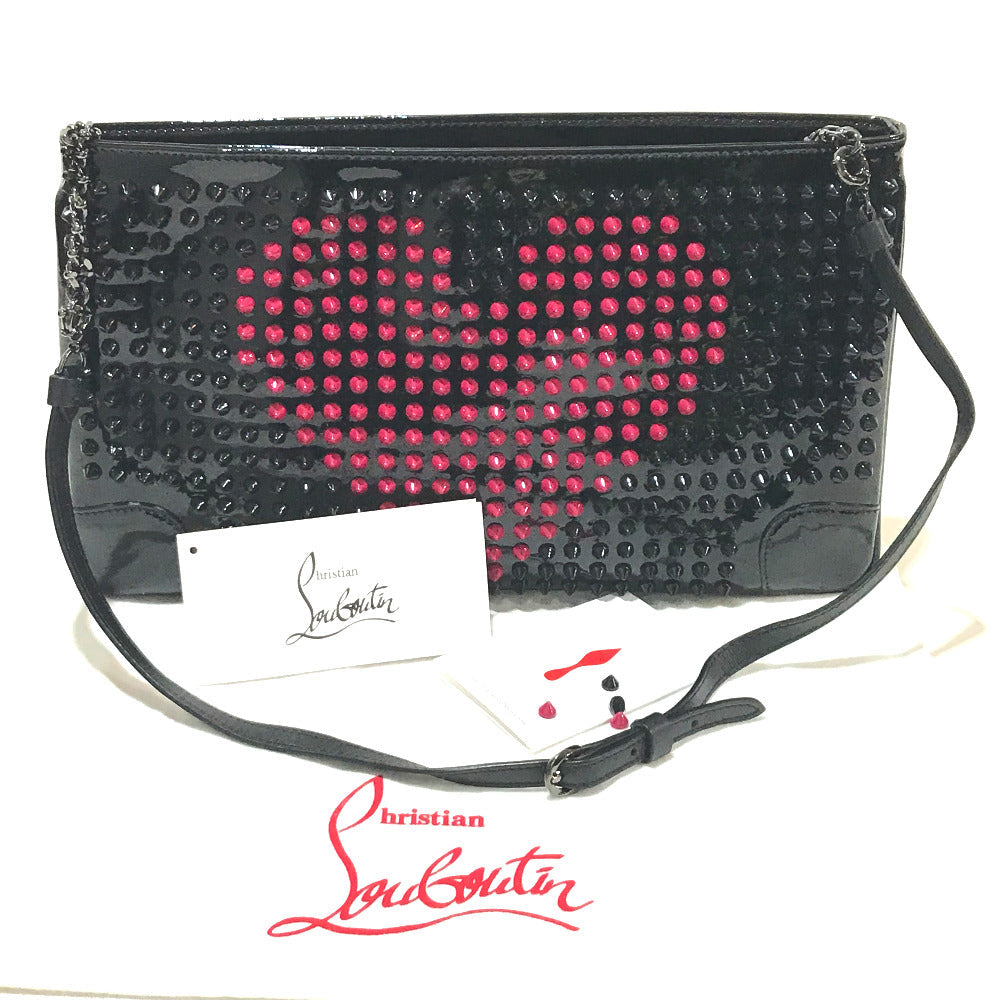 Christian Louboutin Clutch bag Patent leather black Spike Tads Rubi Posh Valentine Women Used Authentic