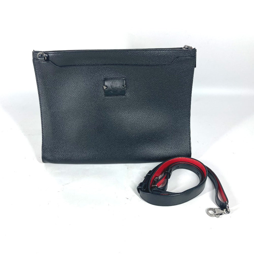 Christian Louboutin Shoulder Bag leather black Crossbody logo SKY Sky mens Used Authentic