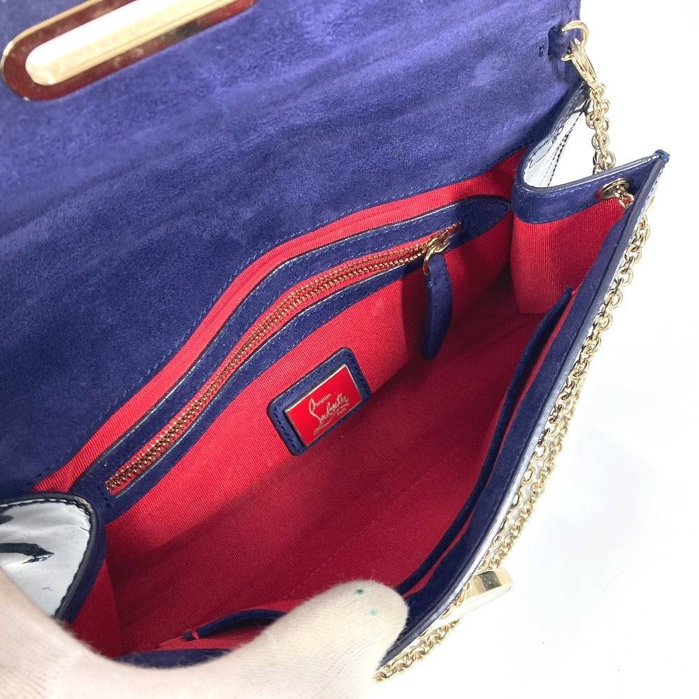 Christian Louboutin Shoulder Bag Patent leather Navy Chain bag, 2WAY bag, clutch bag, flap logo riviera