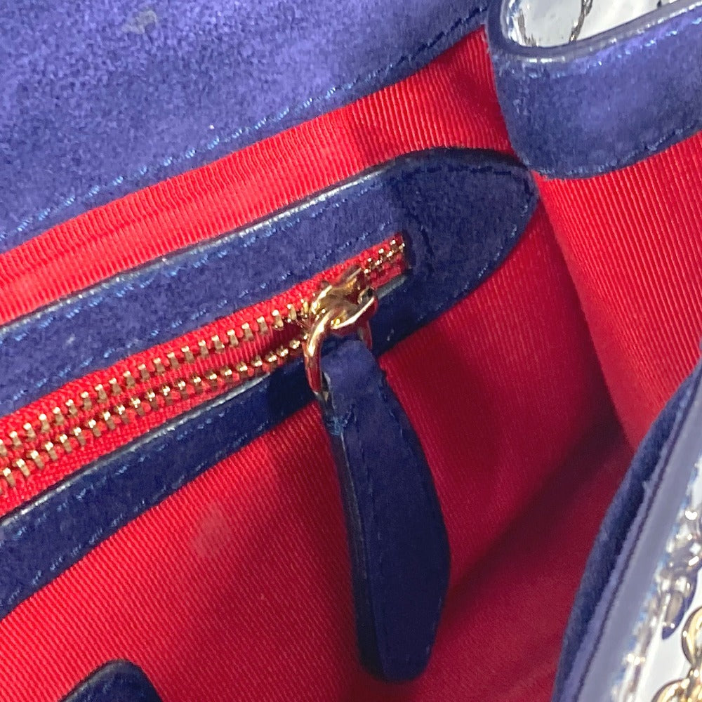 Christian Louboutin Shoulder Bag Patent leather Navy Chain bag, 2WAY bag, clutch bag, flap logo riviera