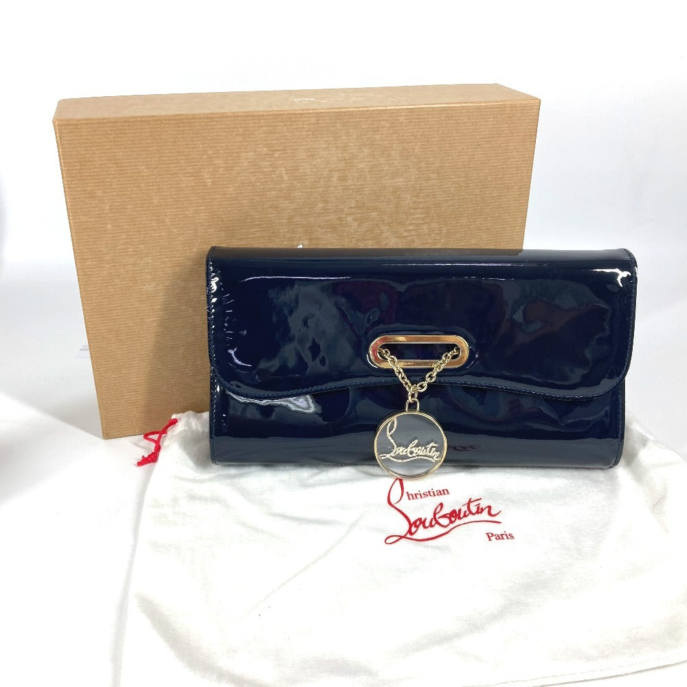 Christian Louboutin Shoulder Bag Patent leather Navy Chain bag, 2WAY bag, clutch bag, flap logo riviera