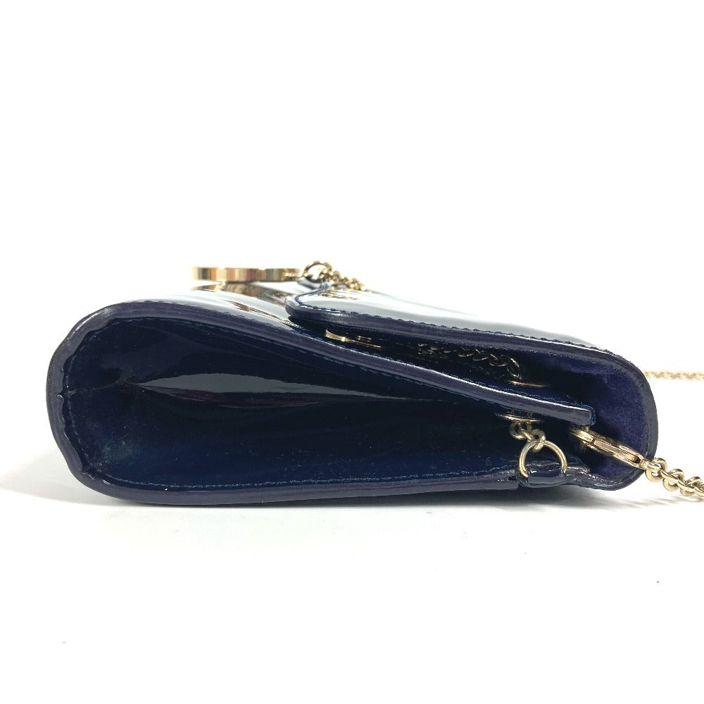 Christian Louboutin Shoulder Bag Patent leather Navy Chain bag, 2WAY bag, clutch bag, flap logo riviera
