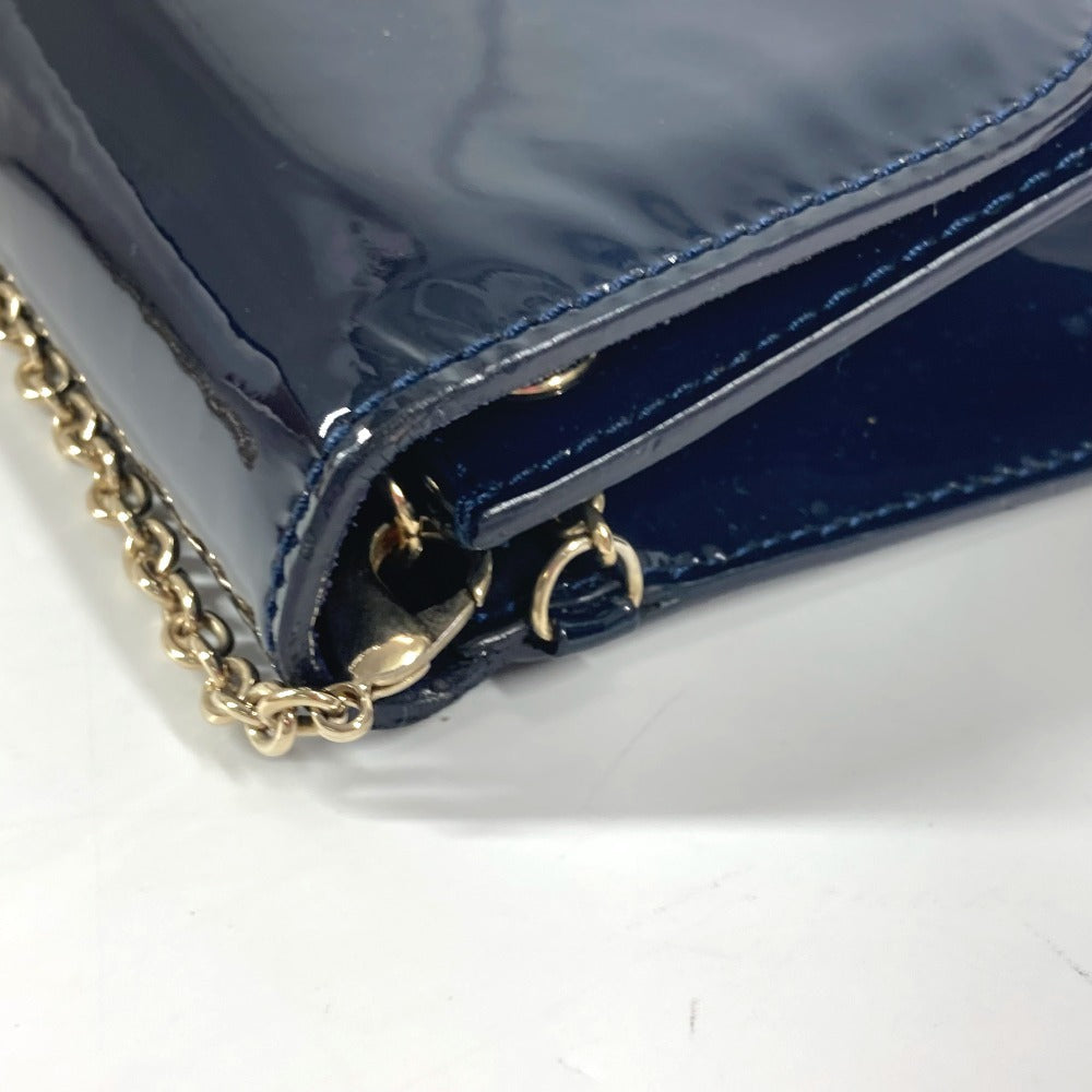 Christian Louboutin Shoulder Bag Patent leather Navy Chain bag, 2WAY bag, clutch bag, flap logo riviera