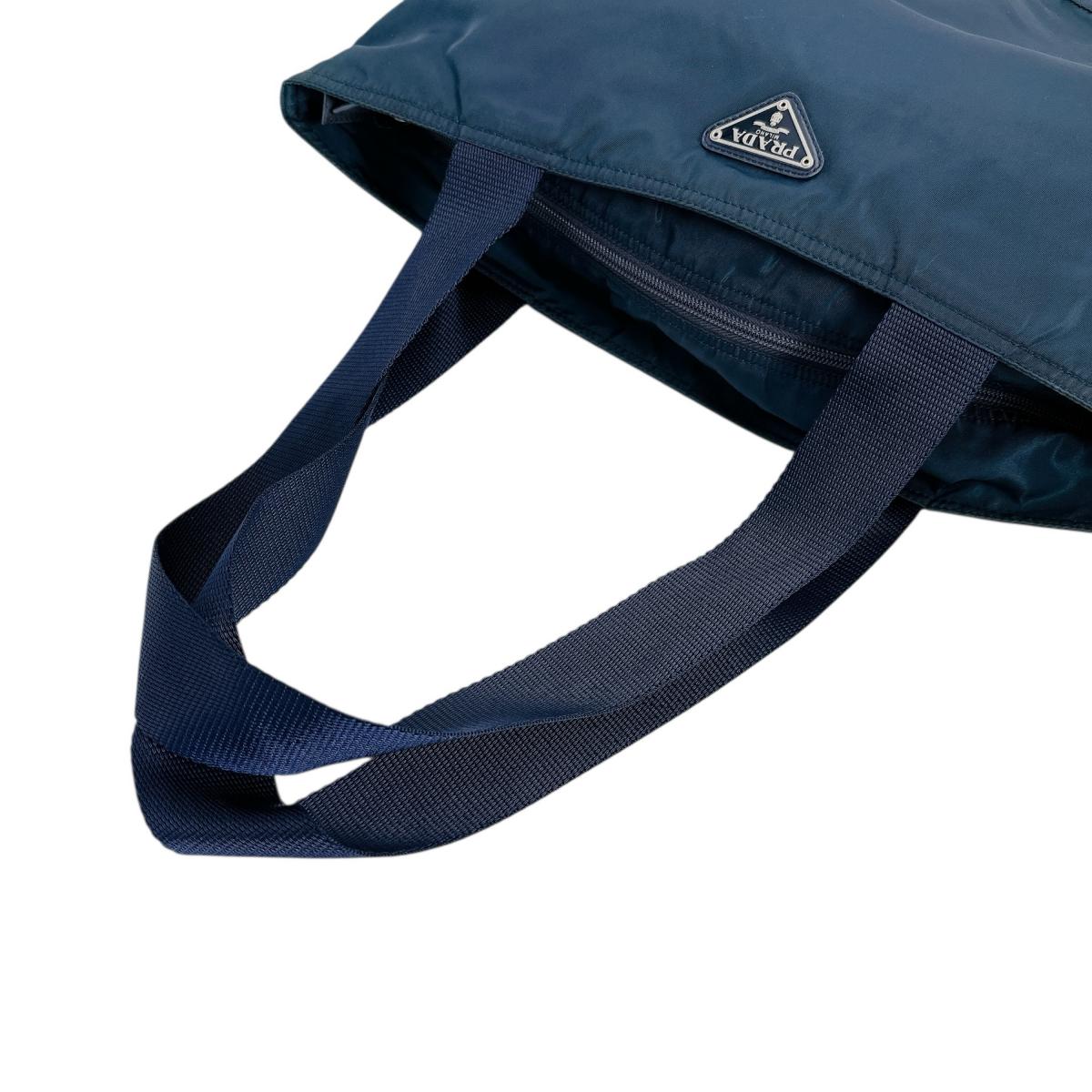 PRADA Tote Bag Nylon blue Tote Bag Commuting to school Large enough to fit A4 size paper Women Used Authentic
