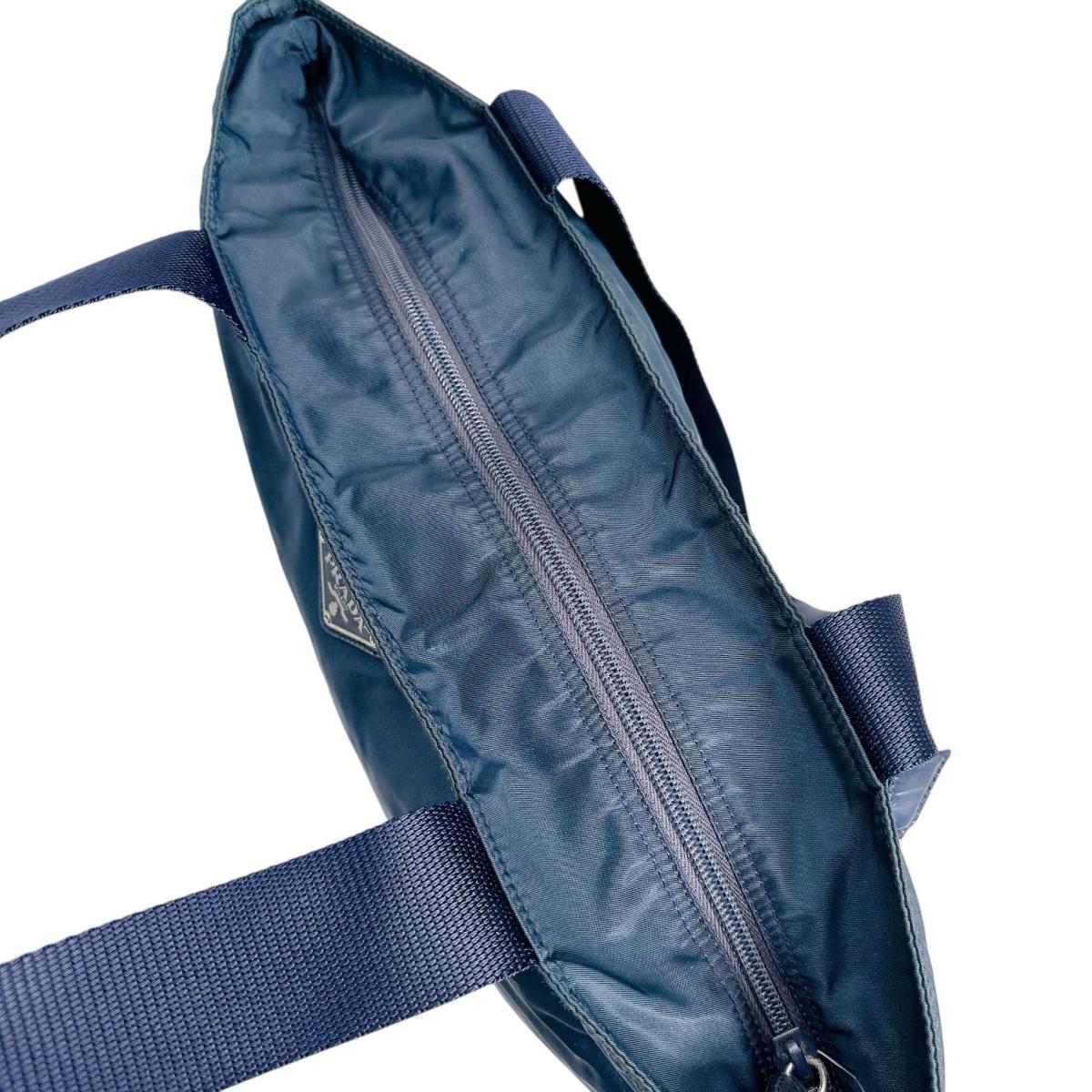 PRADA Tote Bag Nylon blue Tote Bag Commuting to school Large enough to fit A4 size paper Women Used Authentic