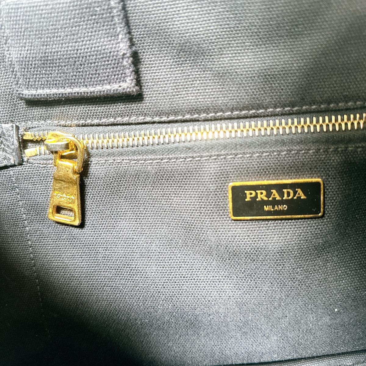 PRADA Tote Bag IBG642 canvas black L size Kanapa GM Women L Used Authentic