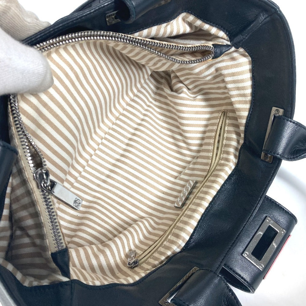 LOEWE Tote Bag leather black logo anagram Women Used Authentic