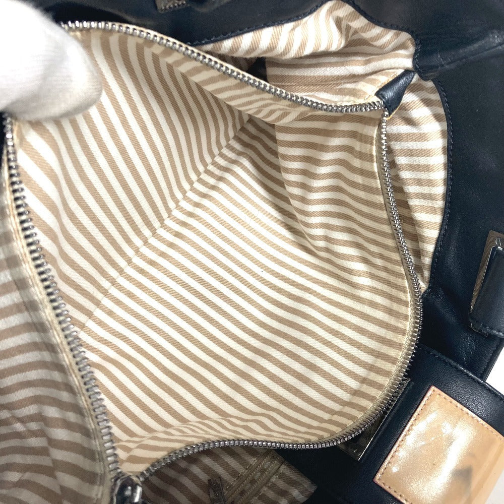 LOEWE Tote Bag leather black logo anagram Women Used Authentic