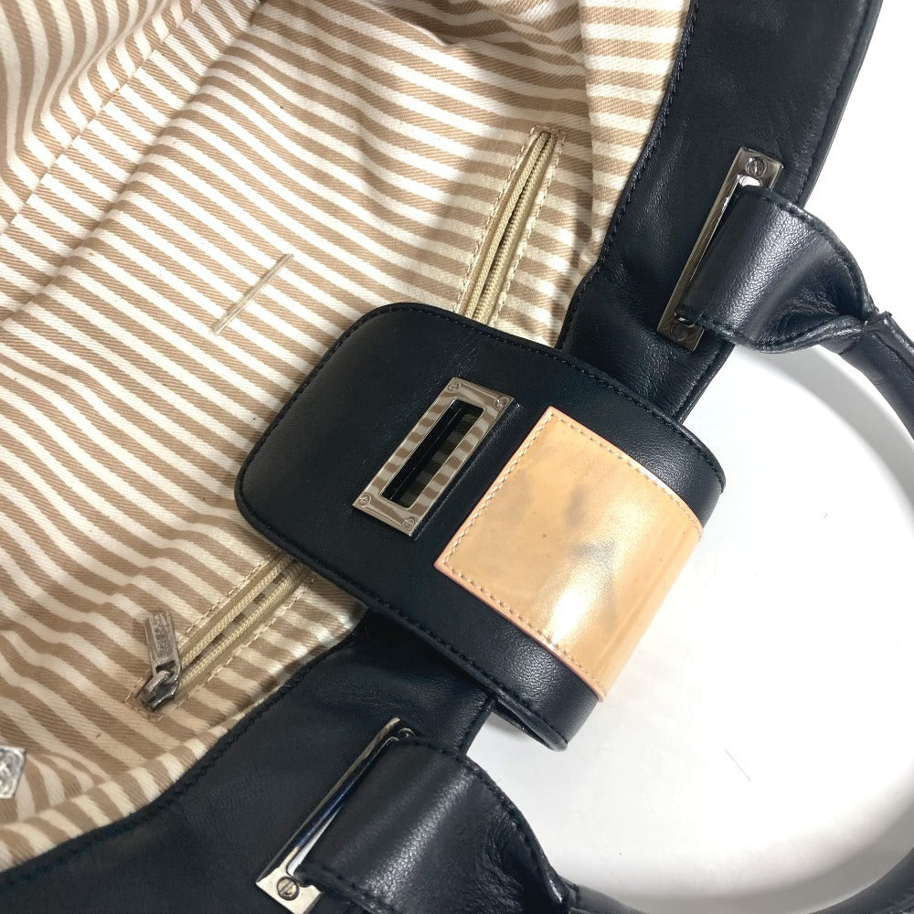 LOEWE Tote Bag leather black logo anagram Women Used Authentic