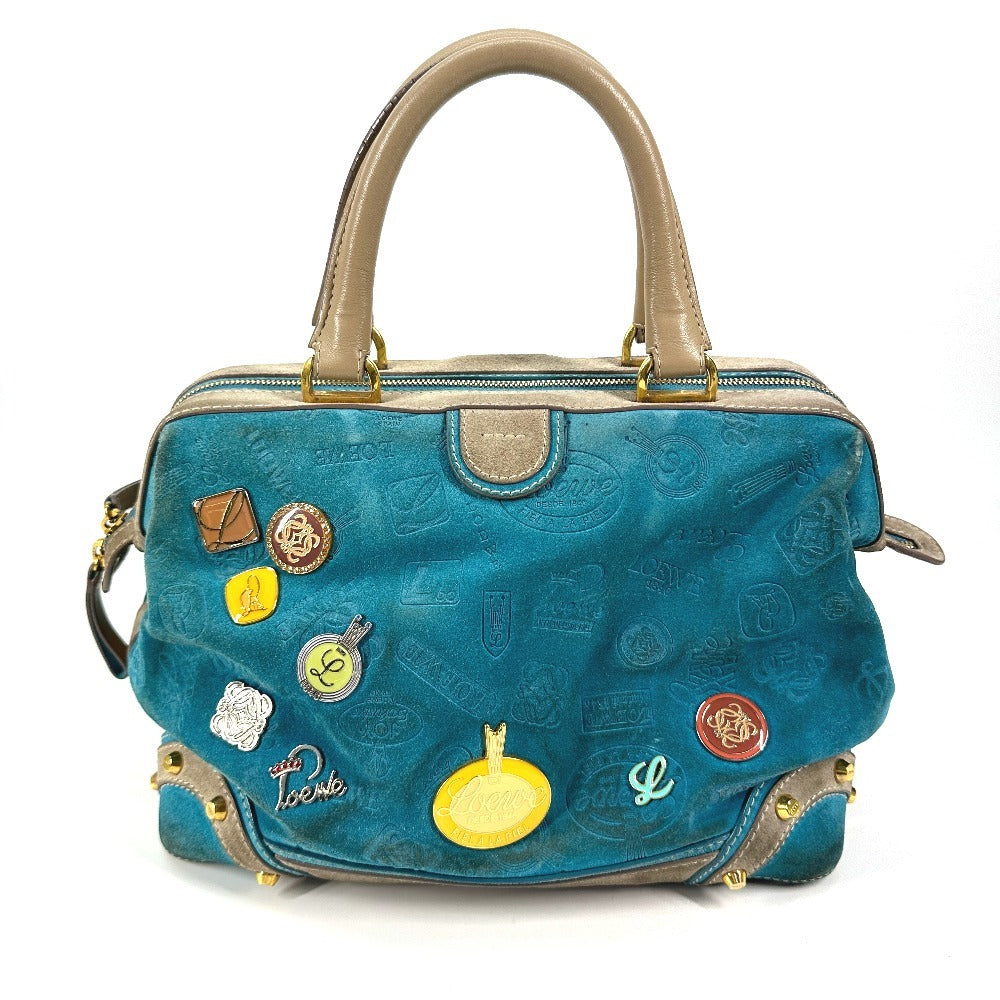 LOEWE Boston Duffel bag Leather / suede blue 160th anniversary Women Used Authentic