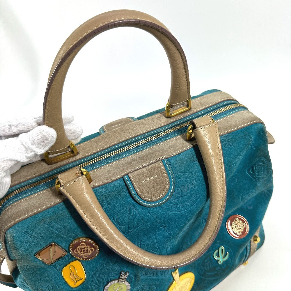 LOEWE Boston Duffel bag Leather / suede blue 160th anniversary Women Used Authentic