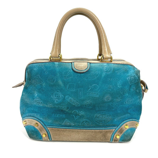 LOEWE Boston Duffel bag Leather / suede blue 160th anniversary Women Used Authentic