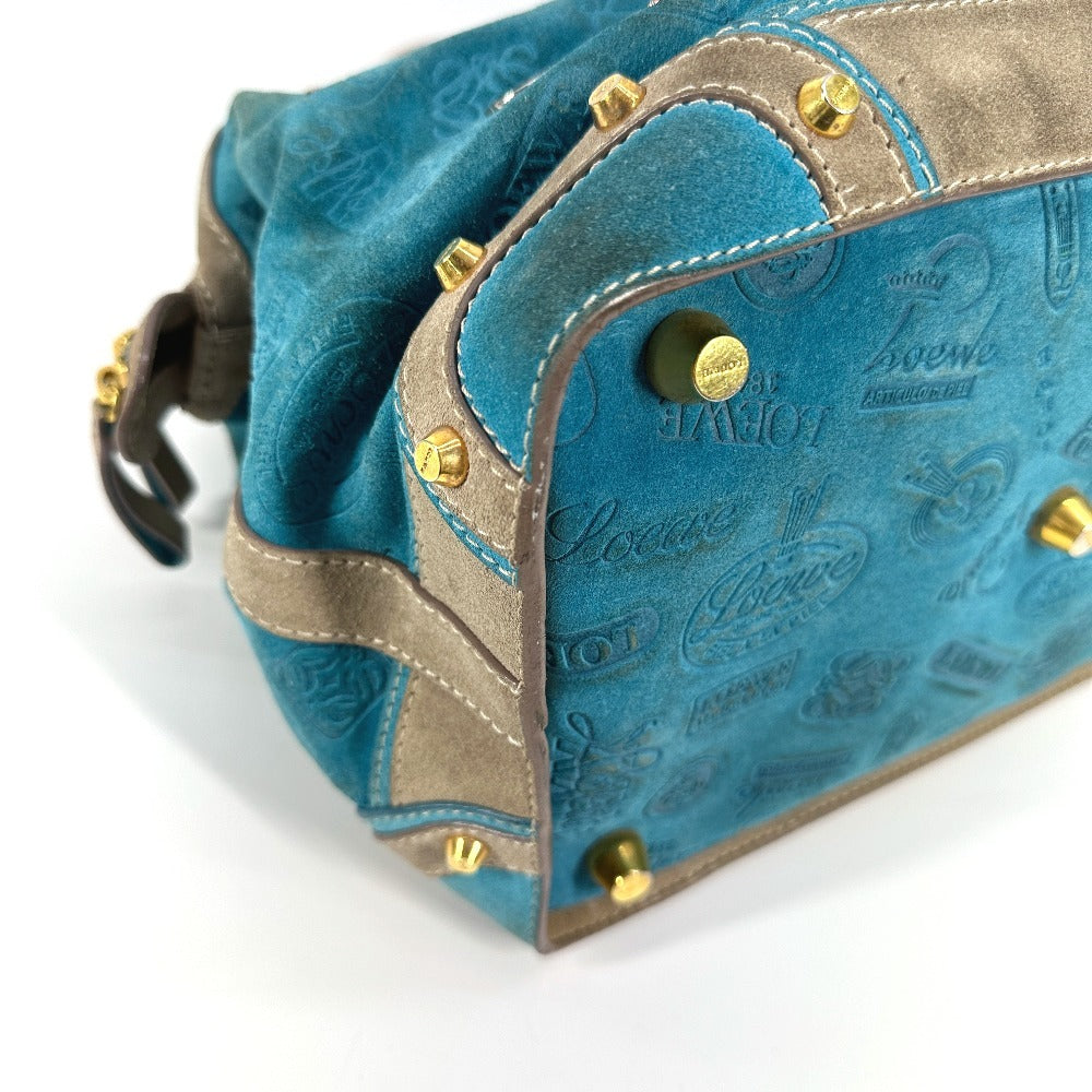 LOEWE Boston Duffel bag Leather / suede blue 160th anniversary Women Used Authentic